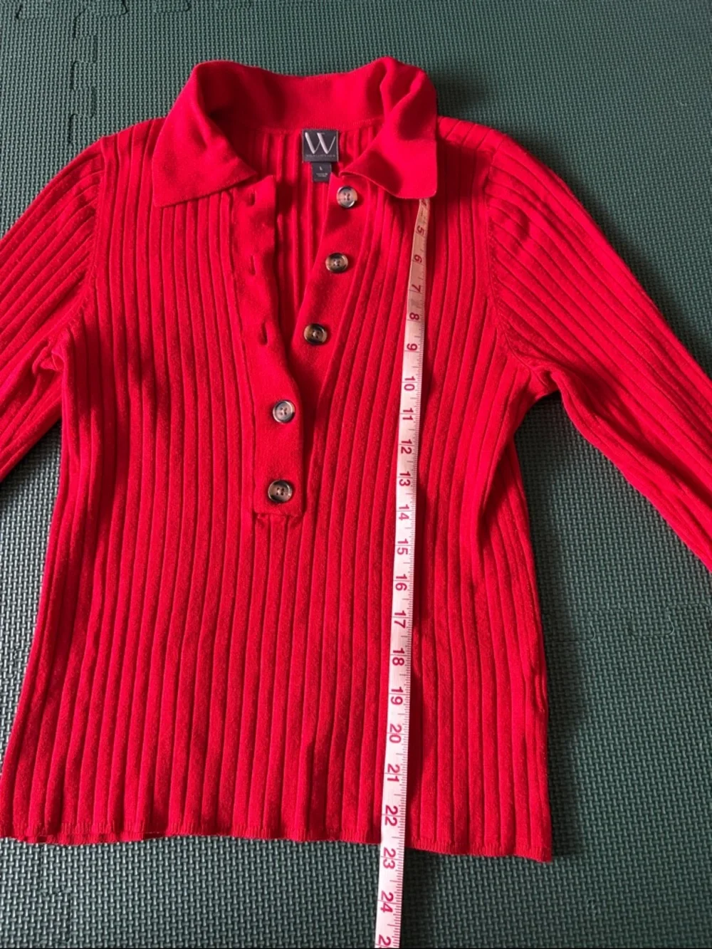 Red Ribbed Half-Button-Front Collared Sweater Size L - Picture 6 of 7